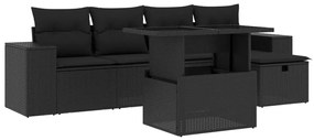 Set divano da giardino 6 pz con cuscini nero in polyrattan