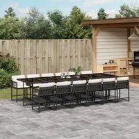 Set da Pranzo da Giardino 13pz con Cuscini Nero in Polyrattan 3211482