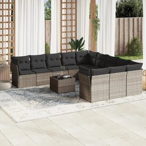 Set divano giardino 12 pz con cuscini grigio chiaro polyrattan