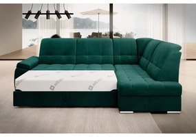 Divano angolare verde allungabile/con contenitore (con penisola a destra/a L) e rivestimento in velluto Sado – ELTAP