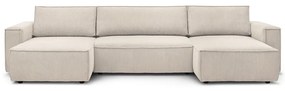 Divano letto angolare a "U" in velluto a coste beige Nihad - Bobochic Paris