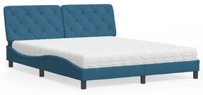 Letto Con Materasso Blu 160x200 Cm İn Velluto /
