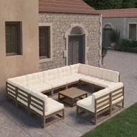 Set Divani da Giardino 10 pz Cuscini Miele in Massello di Pino 3077222