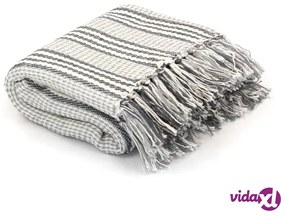 vidaXL Copriletto in Cotone a Righe 160x210 cm Grigio e Bianco
