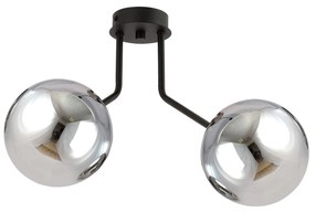 Plafoniera Moderna 2 Luci Orione In Acciaio Nero E Sfere Vetro Fumè