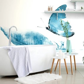 Carta da parati – Piuma con farfalla in stile blu