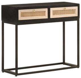 Tavolo Consolle Nero 90x30x76cm Legno Massello Di Mango E Ferro /