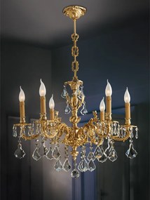 Lampadario 6 luci in fusione artistica di ottone e cristallo - 12.900/C6 - Gold Light and Crystal - Arredoluce Oro anticato 24 kt