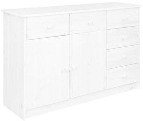 Credenza con 6 cassetti 113x35x73 cm in pino massello bianco