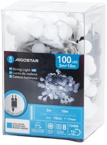 Aigostar - Catena luminosa decorativa LED per esterni 100xLED/3,6W/230V/8 funzioni 10m IP44 bianco freddo