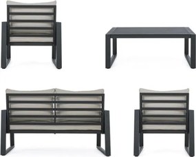 Salottino Da Esterno In Corda E Alluminio Con Cuscini E Tavolino Antracite Captiva Bizzotto