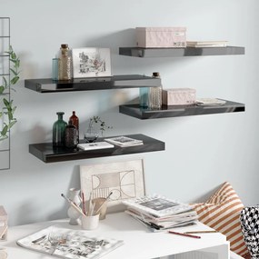 Scaffali A Parete 4 Pz Nero Lucido 60x23,5x3,8 Cm İn Mdf /