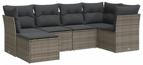 Set divano da giardino 6 pz con cuscini grigio in polyrattan