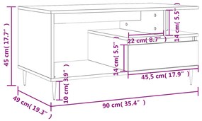 Tavolino da Salotto Bianco 90x49x45 cm in Legno Multistrato