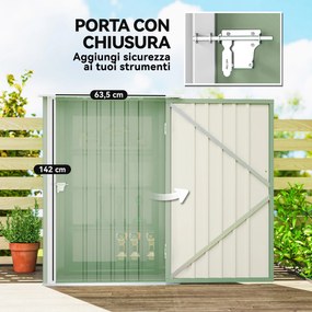 Casetta da Giardino Porta Attrezzi 100x104x160 cm con Porta in Acciaio Galvanizzato Verde Chiaro...