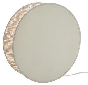 Lampada da tavolo rotonda bi-materiale in tessuto verde salvia e fibra di rafia naturale D35 cm VERSO