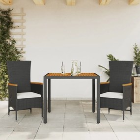 Set Da Pranzo Da Giardino 3 Pz Con Cuscini Nero İn Polyrattan /