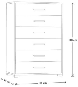 Cassettiera Grande con 6 cassetti H118 LARICE GRIGIO