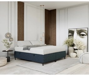 Letto matrimoniale imbottito blu scuro con contenitore 200x200 cm Tate - Maison de Rêve