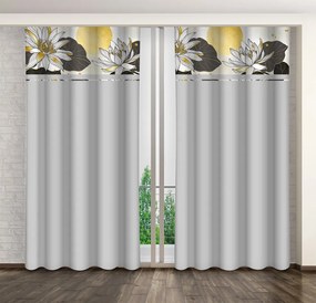 Tenda classica grigio chiaro con stampa di fiori di loto Larghezza: 160 cm | Lunghezza: 270 cm