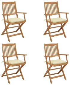 Sedie da giardino pieghevoli 4 pz con cuscini massello acacia