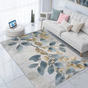 Tappeto azzurro/dorato lavabile 80x150 cm Golden Leaves – Mila Home