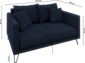 Divano blu scuro con rivestimento in ciniglia 140 cm Freya – Ropez