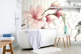 Carta da parati – Magnolia con elementi astratti