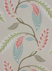 Nina Campbell Carta da parati Fontibre - Aqua/ Coral Red