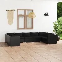 Set Divani da Giardino 9 pz con Cuscini in Polyrattan Nero 3101968