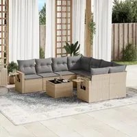 Set Divano da Giardino 9 pz con Cuscini Beige in Polyrattan 3252296