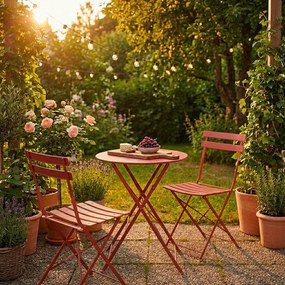 Set da pranzo da giardino color terracotta in acciaio per 2 persone Austin – Bizzotto