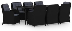 Set mobili da pranzo per giardino 9 pz nero