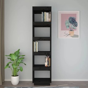 Libreria/divisorio nero 40x35x167 cm in legno massello di pino