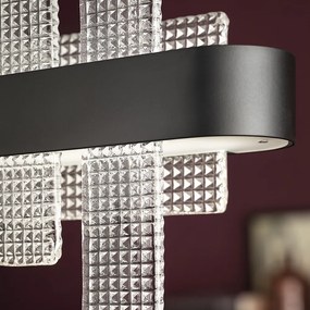 Lampadario Contemporaneo Ribbon Metallo Nero E Vetro In Piastra Led 7+15W