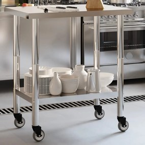 Tavolo Da Lavoro Cucina Con Ruote 82,5x55x85 Cm İn Acciaio Inox /