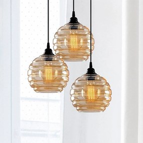Opviq Lampada a sospensione Gold 011, vetro trasparente dorato, rotonda a 3 luci