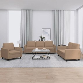 Set Di Divani 3 Pz Con Cuscini Cappuccino İn Similpelle /
