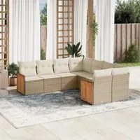 Set Divano da Giardino 8 pz con Cuscini Beige in Polyrattan 3260637