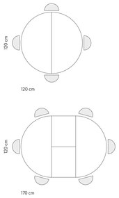 Tavolo rotondo PANTELLERIA in legno effetto grigio cemento con gambe incrociate in metallo bianco, allungabile ⌀120 cm &#8211; ⌀170 cm