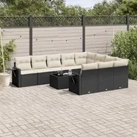 Set Divani da Giardino 11 pz con Cuscini in Polyrattan Nero 3220695