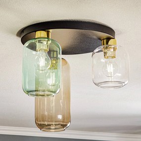 TK Lighting Plafoniera Marco Green, a 3 luci trasparente/verde/marrone
