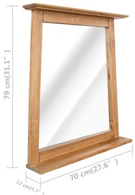 Specchio da Bagno in Legno Massello di Pino 70x12x79 cm