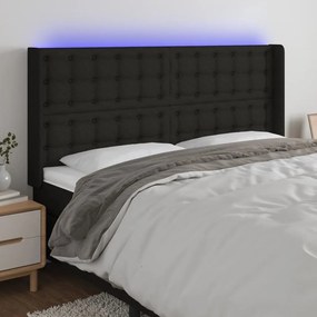Testiera A Led Nera 183x16x118/128 Cm İn Tessuto /