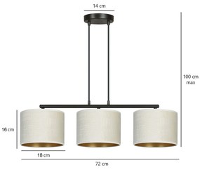 Lampadario 3 Luci Hilde In Acciaio Nero E Paralumi In Tessuto Beige