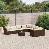 Set Divani da Giardino 10pz con Cuscini in Polyrattan Marrone 3308321