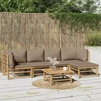 Set Salotto da Giardino 6pz con Cuscini Tortora Bamb