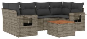 Set divani da giardino 7 pz con cuscini grigio in polyrattan