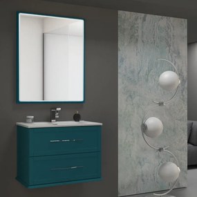 Mobile da bagno sotto lavabo BADEN HAUS Tiffany blu laccato opaco L 74 x H 55 x P 46 cm 2 cassetti, lavabo non incluso