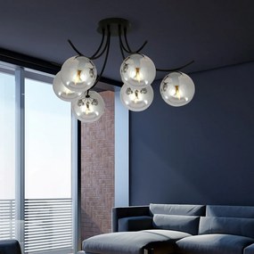 Lampadario da Soffitto in Acciaio e Vetro BOSTON 6 Nero 6xE14 Colore delle Sfere Grafite